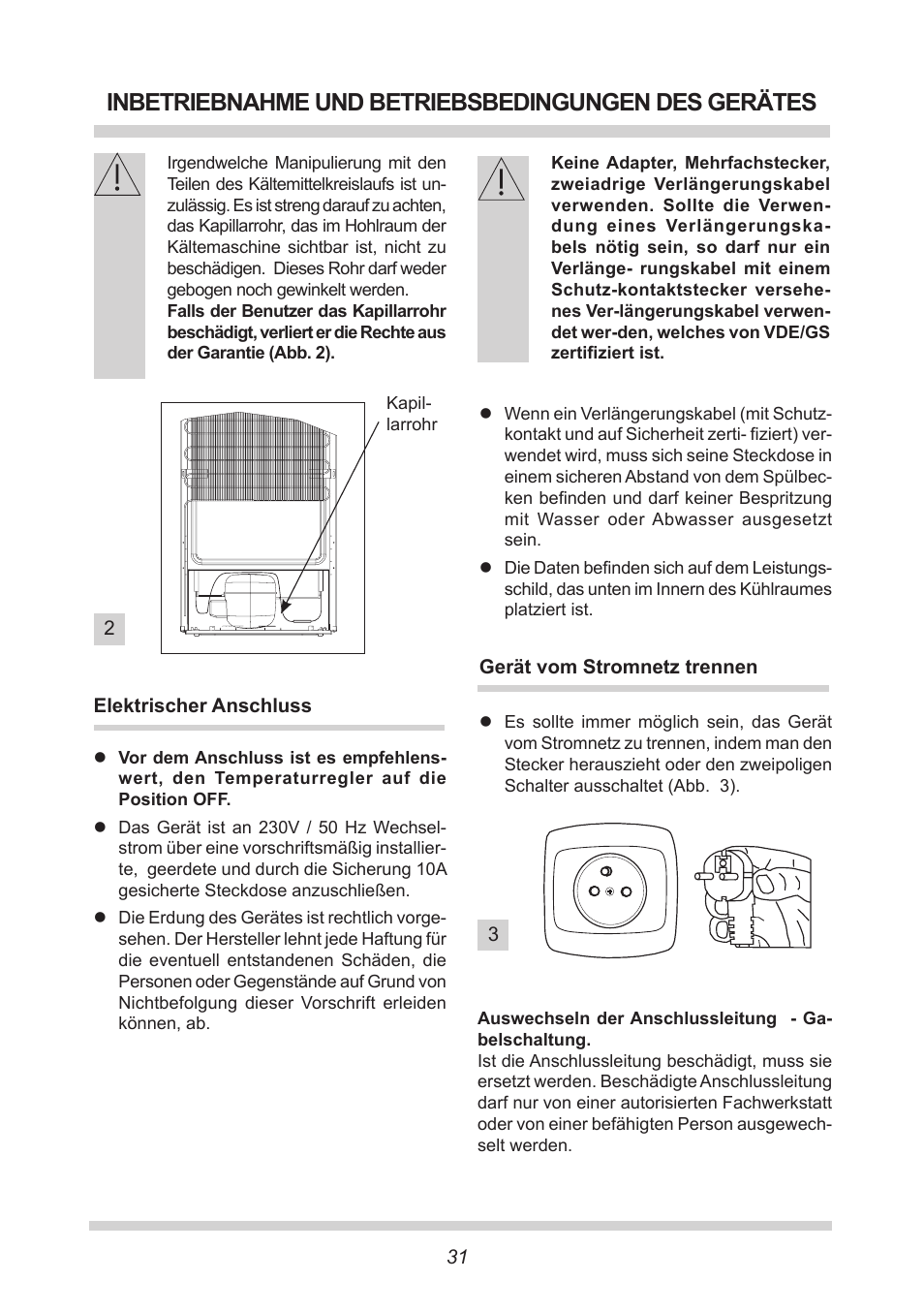 Inbetriebnahme und betriebsbedingungen des gerätes | AMICA EKS 16161 DE User Manual | Page 31 / 172