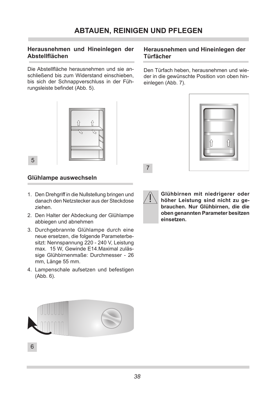 Abtauen, reinigen und pflegen | AMICA EKS 16161 DE User Manual | Page 38 / 172