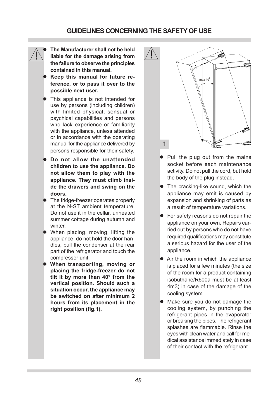 Guidelines concerning the safety of use | AMICA EKS 16161 DE User Manual | Page 48 / 172