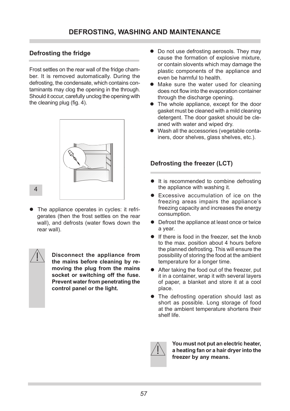 Defrosting, washing and maintenance | AMICA EKS 16161 DE User Manual | Page 57 / 172