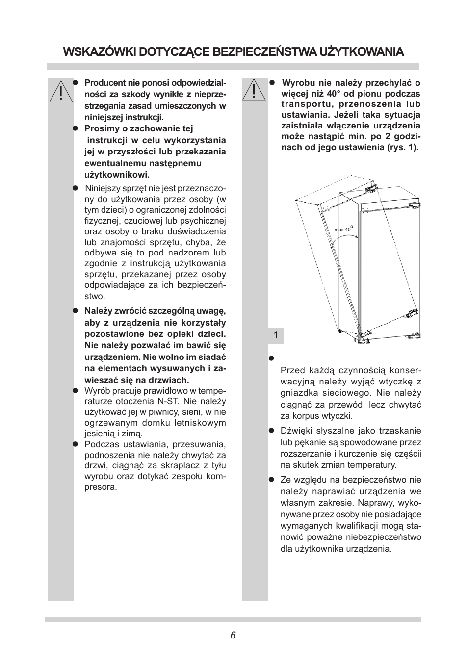 Wskazówki dotyczące bezpieczeństwa użytkowania | AMICA EKS 16161 DE User Manual | Page 6 / 172