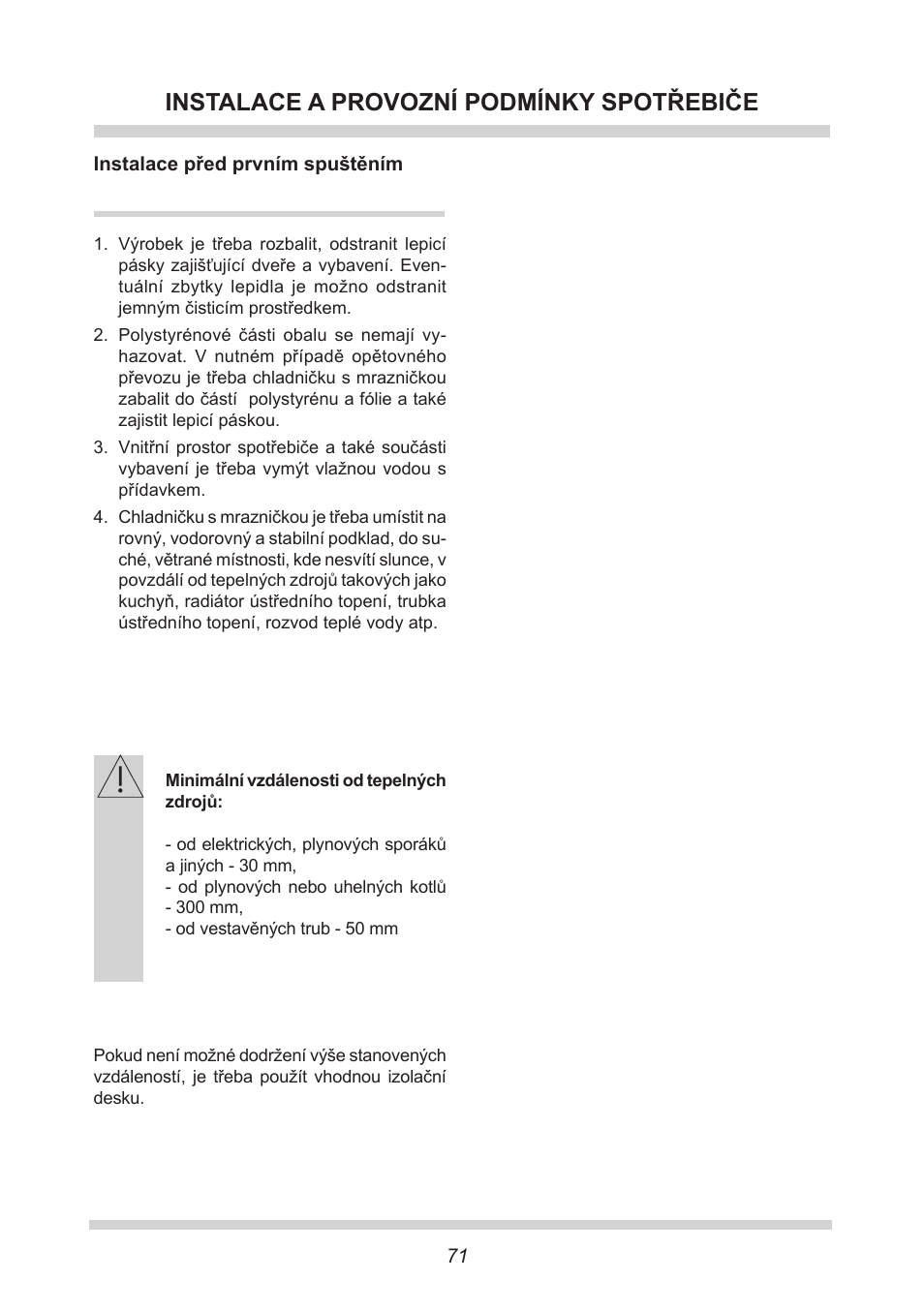 Instalace a provozní podmínky spotřebiče | AMICA EKS 16161 DE User Manual | Page 71 / 172