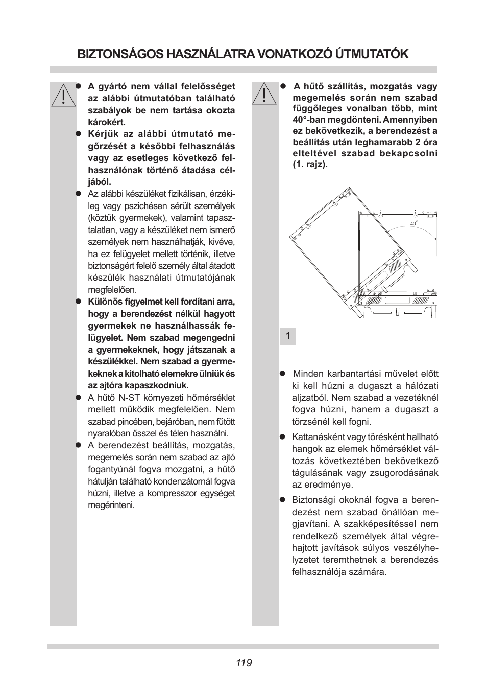 Biztonságos használatra vonatkozó útmutatók | AMICA UVKS 16149 DE User Manual | Page 119 / 156