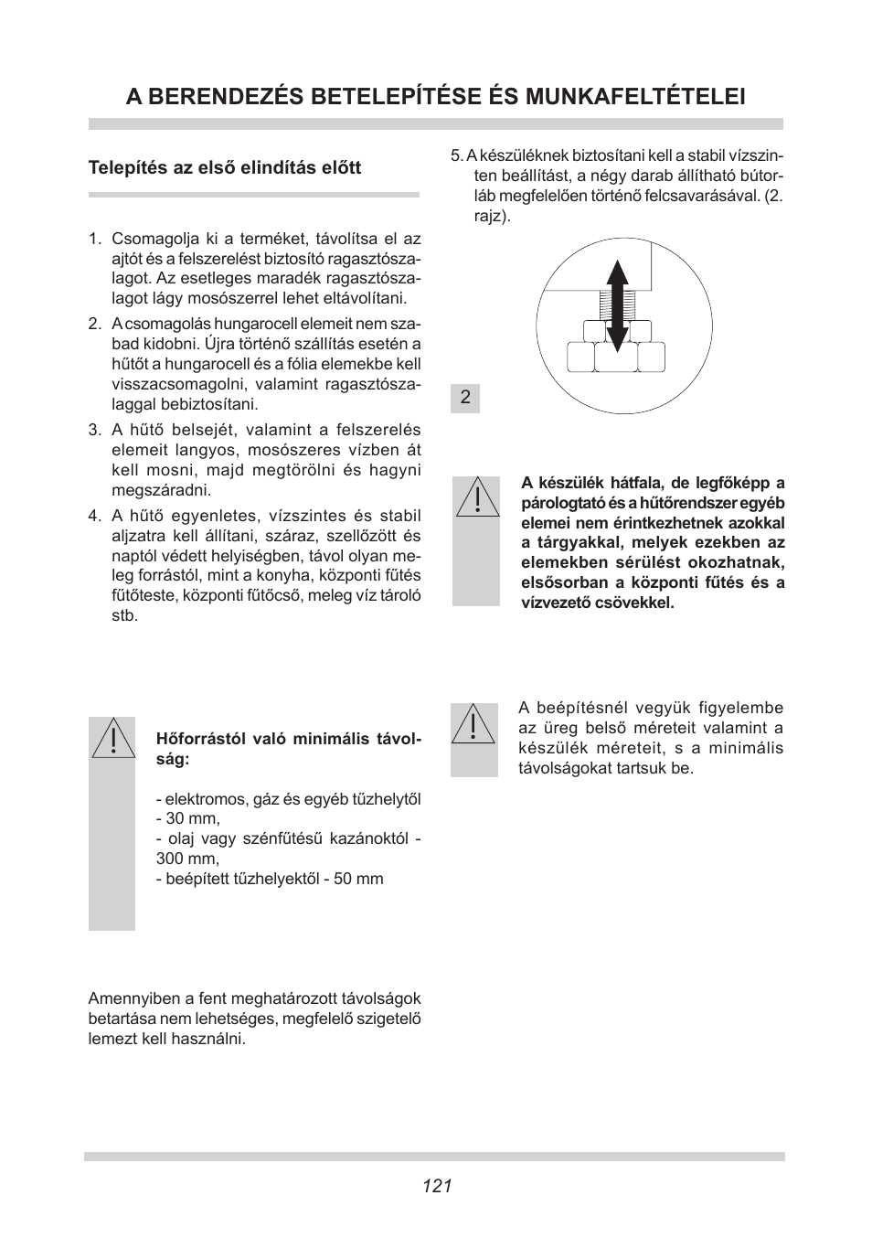 A berendezés betelepítése és munkafeltételei | AMICA UVKS 16149 DE User Manual | Page 121 / 156