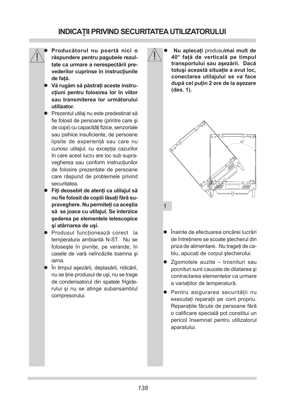 Indicaţii privind securitatea utilizatorului | AMICA UVKS 16149 DE User Manual | Page 138 / 156