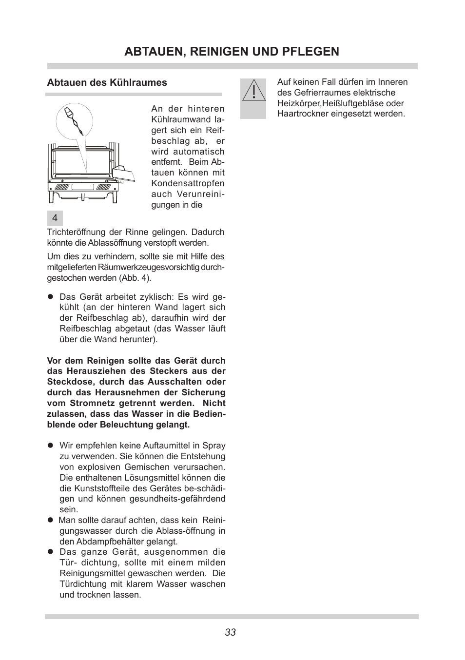 Abtauen, reinigen und pflegen | AMICA UVKS 16149 DE User Manual | Page 33 / 156