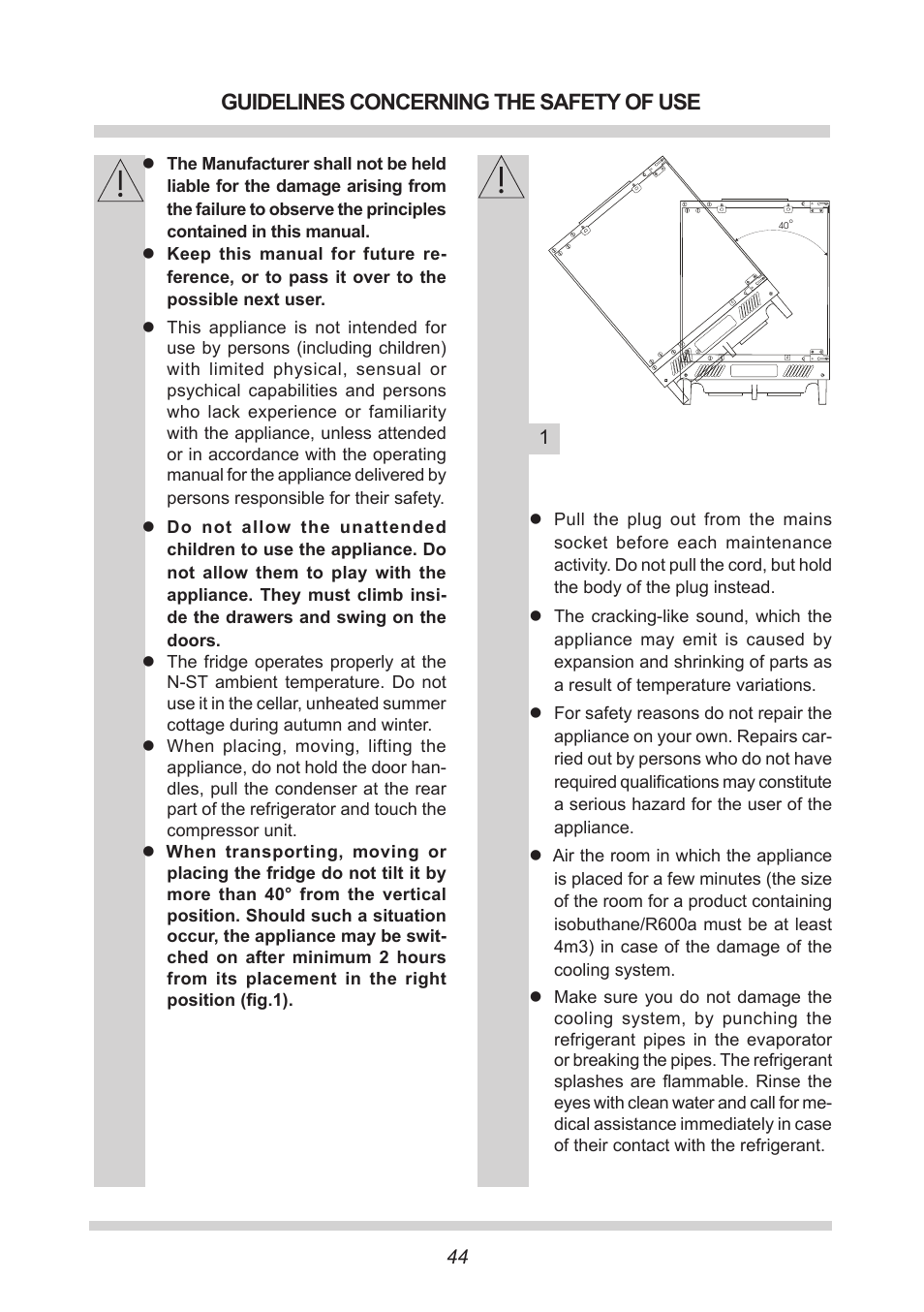 Guidelines concerning the safety of use | AMICA UVKS 16149 DE User Manual | Page 44 / 156