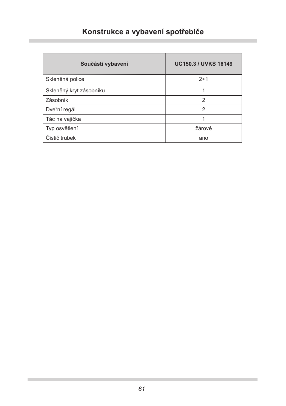 Konstrukce a vybavení spotřebiče | AMICA UVKS 16149 DE User Manual | Page 61 / 156