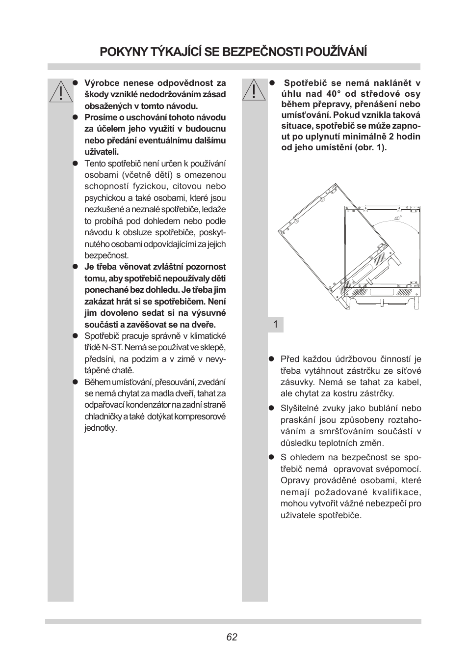 Pokyny týkající se bezpečnosti používání | AMICA UVKS 16149 DE User Manual | Page 62 / 156