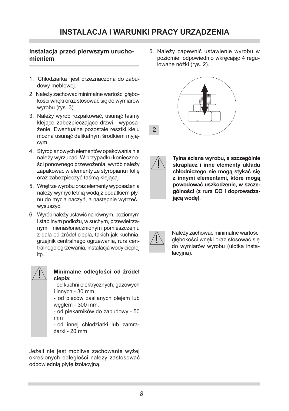 Instalacja i warunki pracy urządzenia | AMICA UVKS 16149 DE User Manual | Page 8 / 156