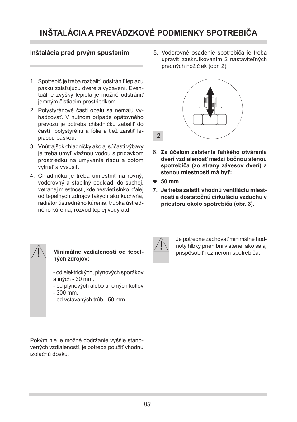 Inštalácia a prevádzkové podmienky spotrebiča | AMICA UVKS 16149 DE User Manual | Page 83 / 156