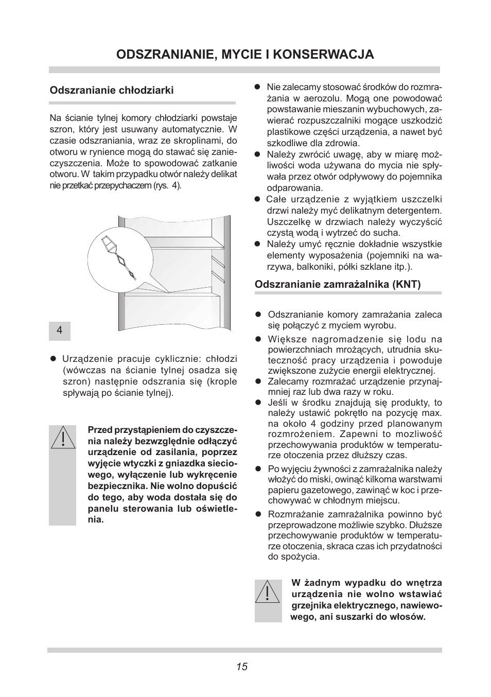 Odszranianie, mycie i konserwacja | AMICA UKS 16147 DE User Manual | Page 15 / 164
