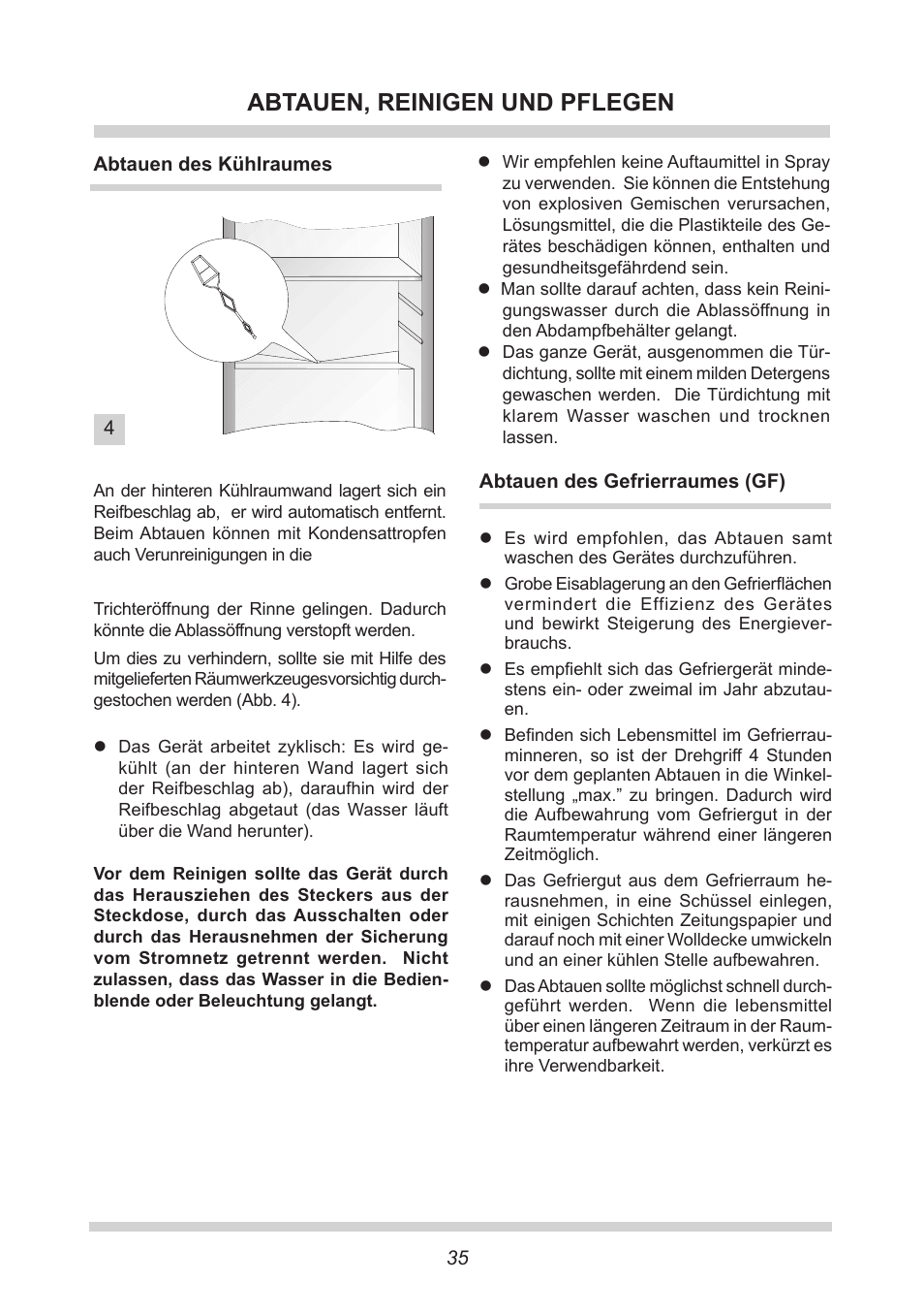 Abtauen, reinigen und pflegen | AMICA UKS 16147 DE User Manual | Page 35 / 164