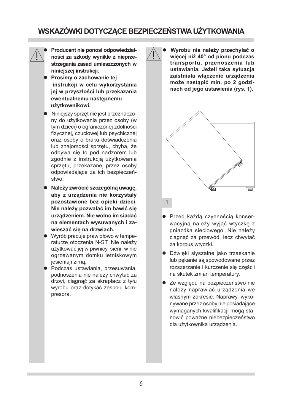 Wskazówki dotyczące bezpieczeństwa użytkowania | AMICA UKS 16147 DE User Manual | Page 6 / 164