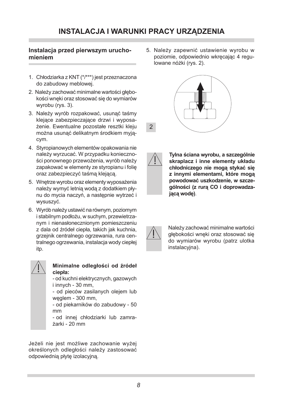 Instalacja i warunki pracy urządzenia | AMICA UKS 16147 DE User Manual | Page 8 / 164