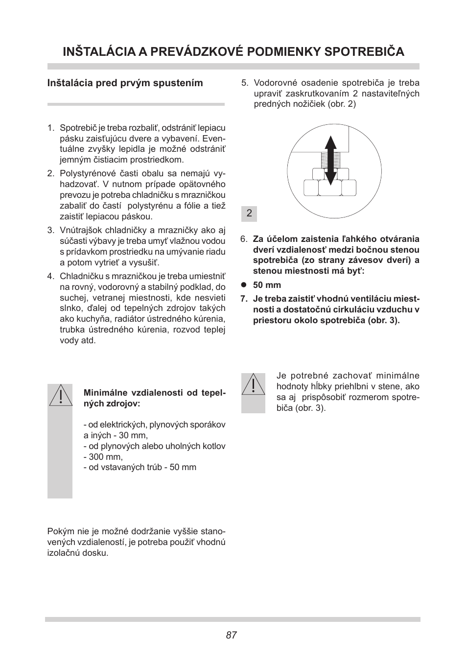 Inštalácia a prevádzkové podmienky spotrebiča | AMICA UKS 16147 DE User Manual | Page 87 / 164