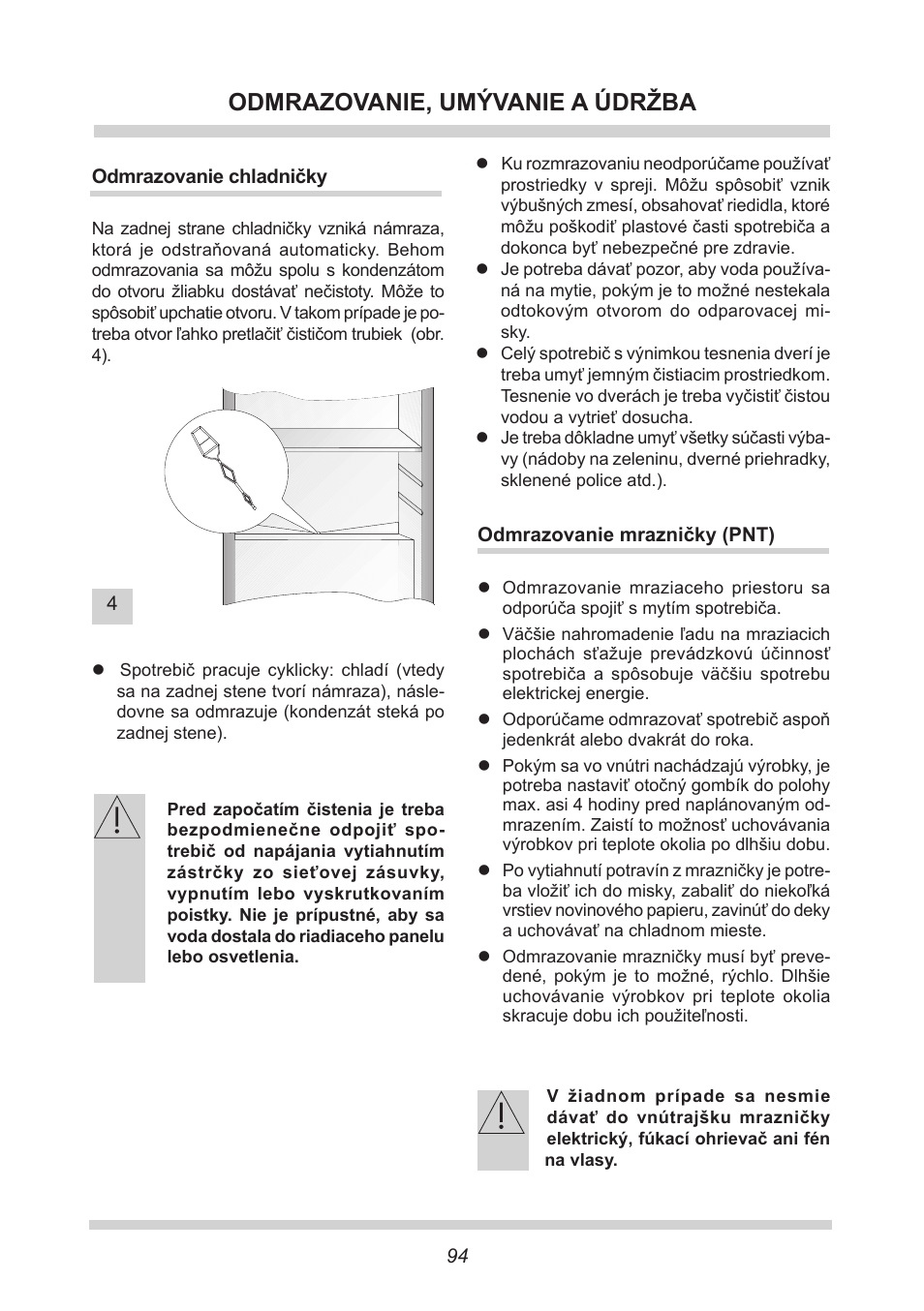 Odmrazovanie, umývanie a údržba | AMICA UKS 16147 DE User Manual | Page 94 / 164