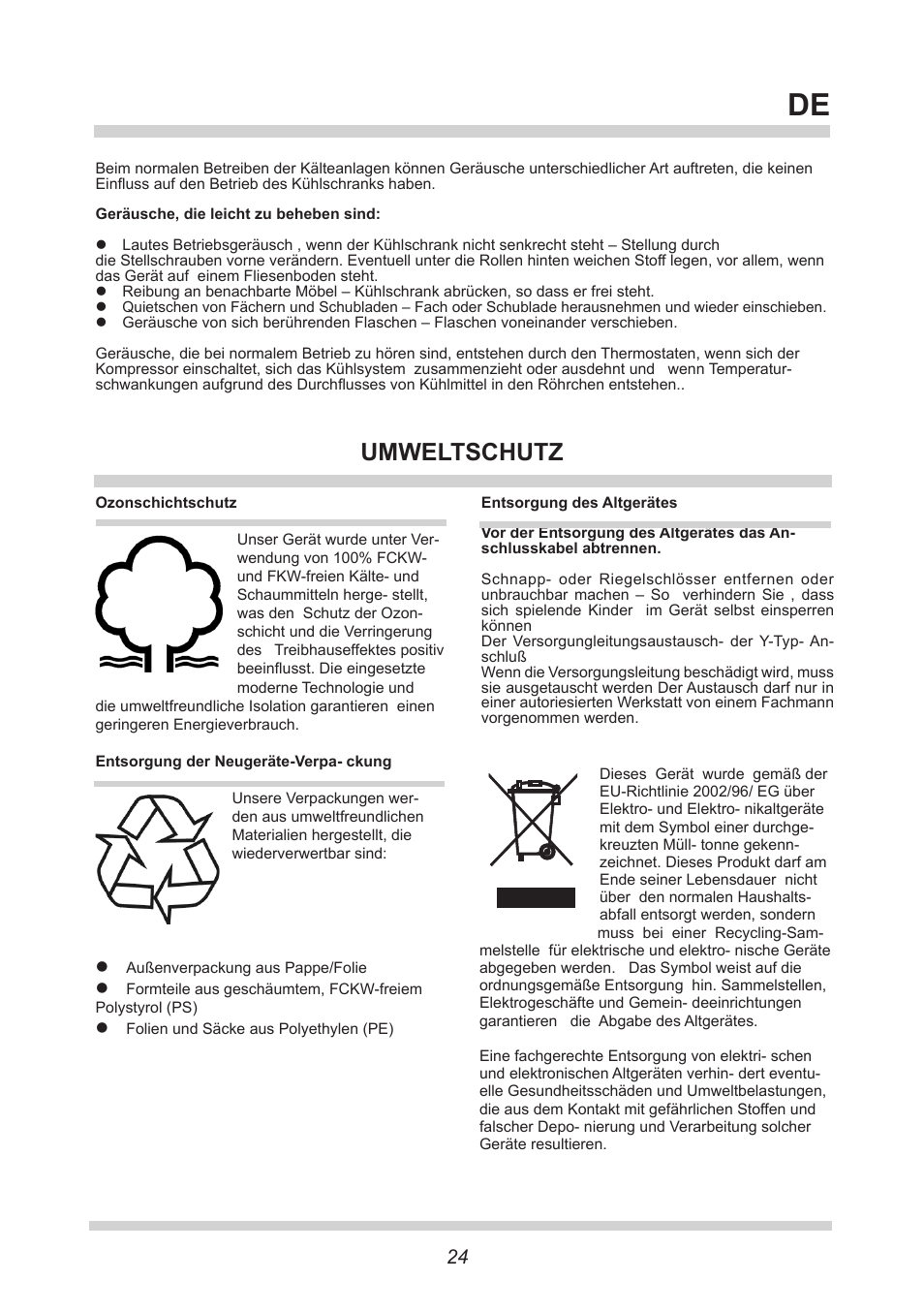 Umweltschutz | AMICA KS 15423 W DE User Manual | Page 24 / 64