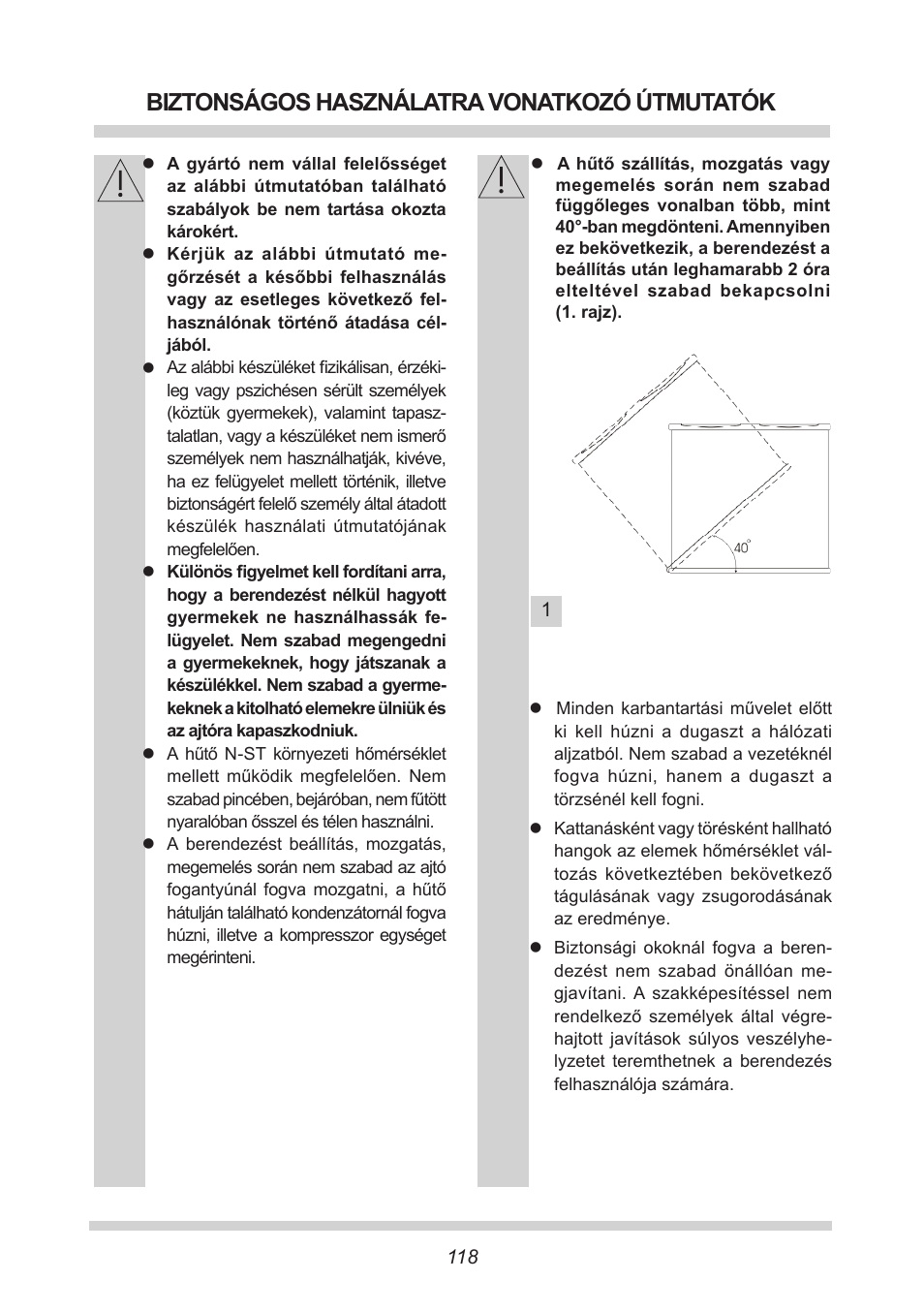 Biztonságos használatra vonatkozó útmutatók | AMICA KB 15340 W DE User Manual | Page 118 / 192