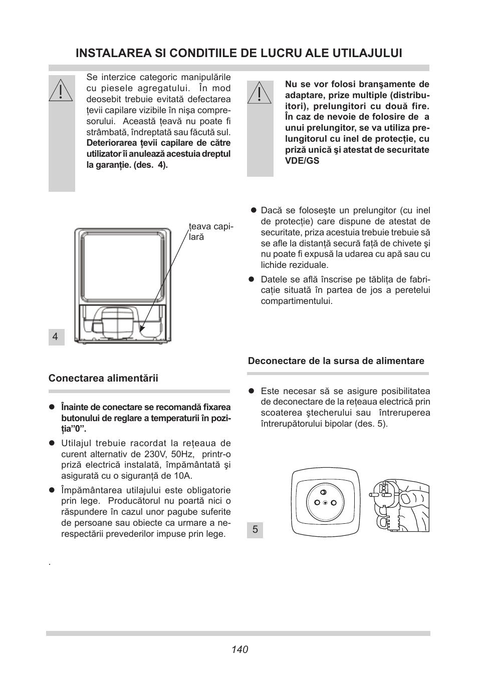 Instalarea si conditiile de lucru ale utilajului | AMICA KB 15340 W DE User Manual | Page 140 / 192