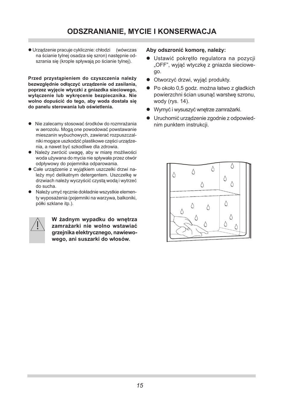 Odszranianie, mycie i konserwacja | AMICA KB 15340 W DE User Manual | Page 15 / 192