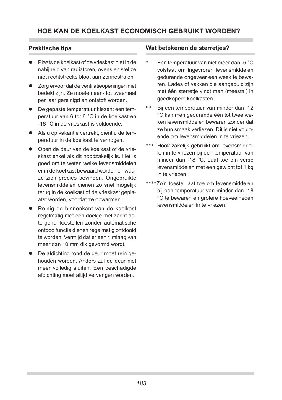 Hoe kan de koelkast economisch gebruikt worden | AMICA KB 15340 W DE User Manual | Page 183 / 192