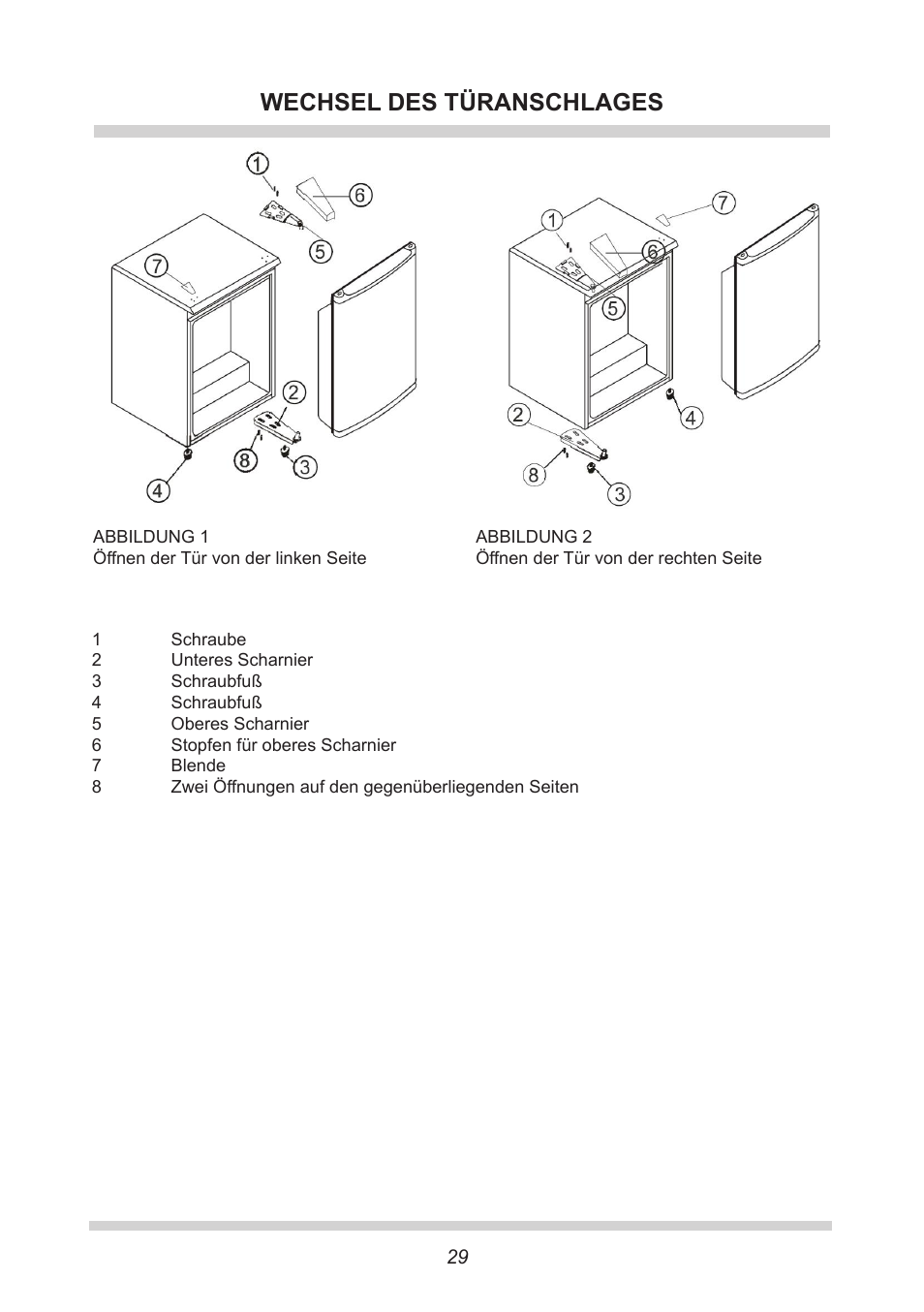 Wechsel des türanschlages | AMICA KB 15340 W DE User Manual | Page 29 / 192