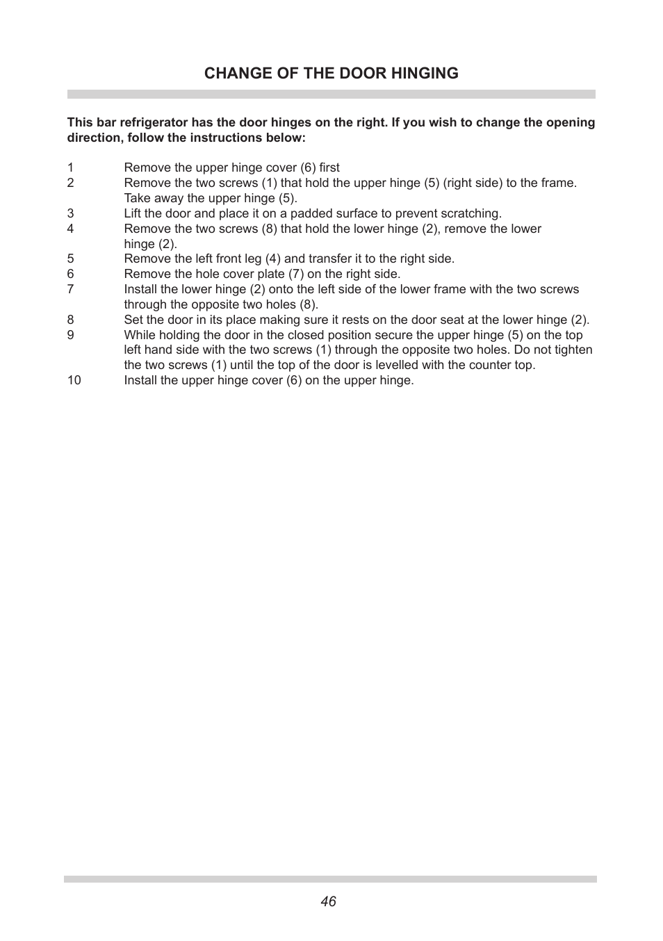Change of the door hinging | AMICA KB 15340 W DE User Manual | Page 46 / 192