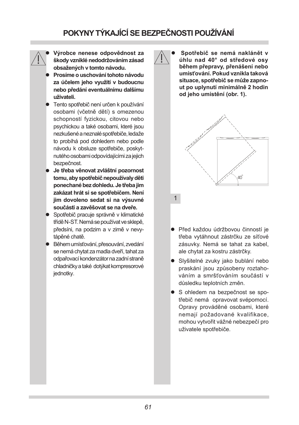 Pokyny týkající se bezpečnosti používání | AMICA KB 15340 W DE User Manual | Page 61 / 192