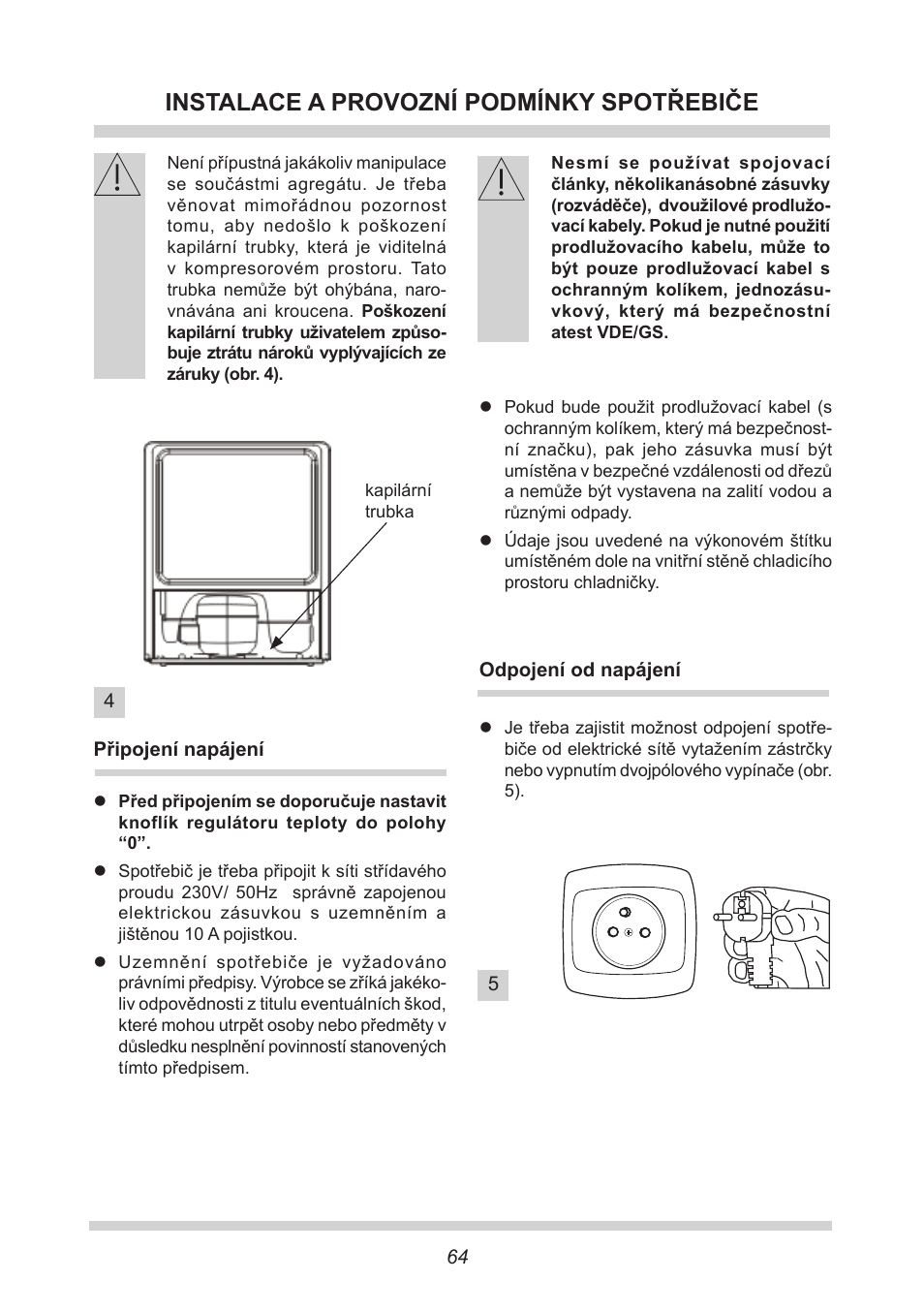 Instalace a provozní podmínky spotřebiče | AMICA KB 15340 W DE User Manual | Page 64 / 192