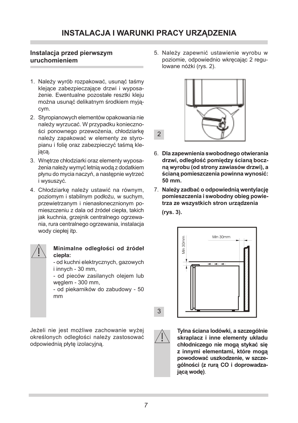 Instalacja i warunki pracy urządzenia | AMICA KB 15340 W DE User Manual | Page 7 / 192