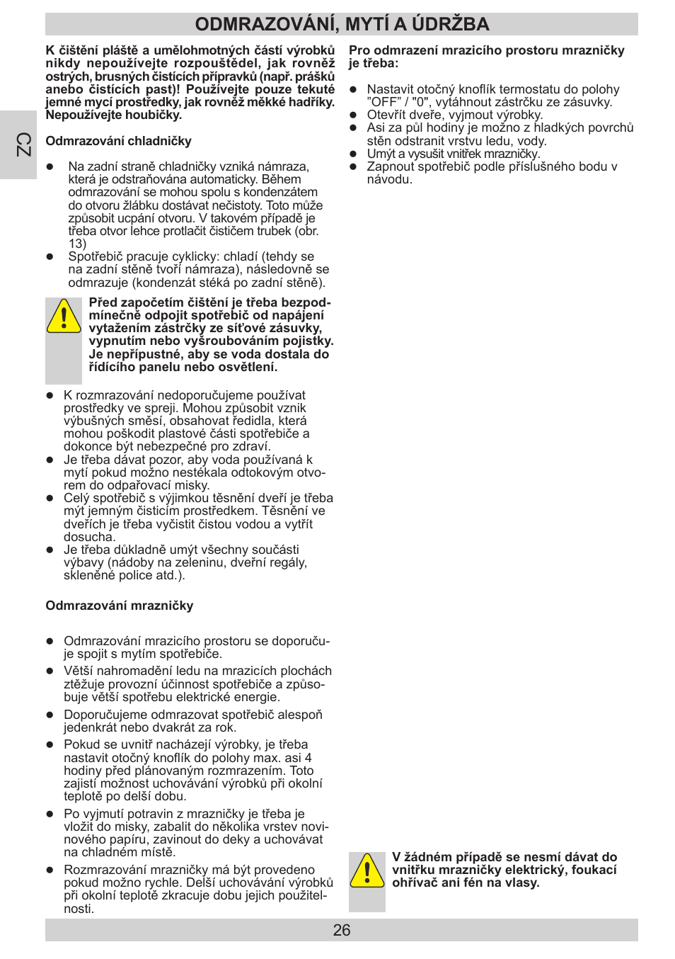 Odmrazování, mytí a údržba | AMICA EGS 16183 DE User Manual | Page 26 / 92