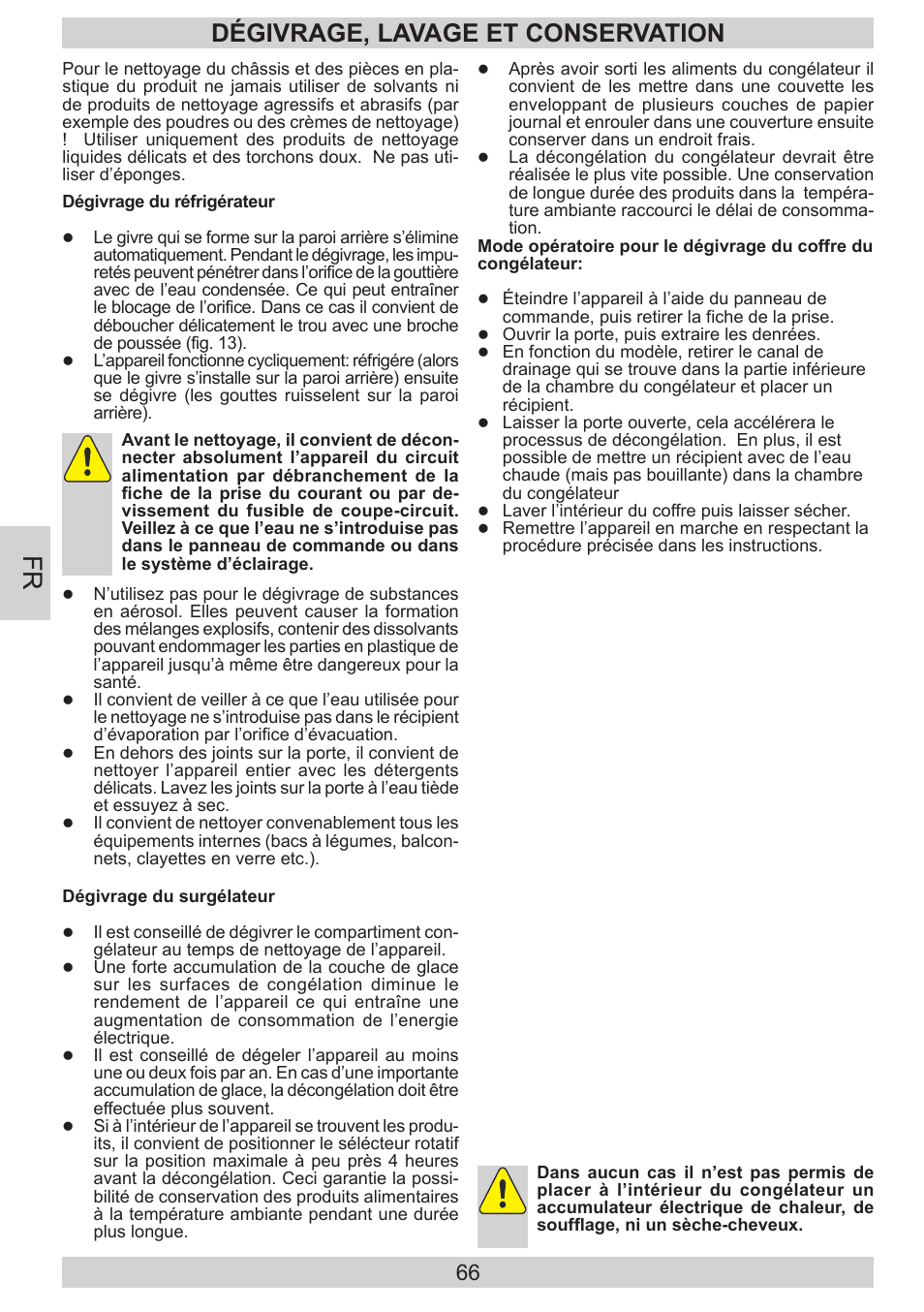 Dégivrage, lavage et conservation | AMICA EGS 16183 DE User Manual | Page 66 / 92