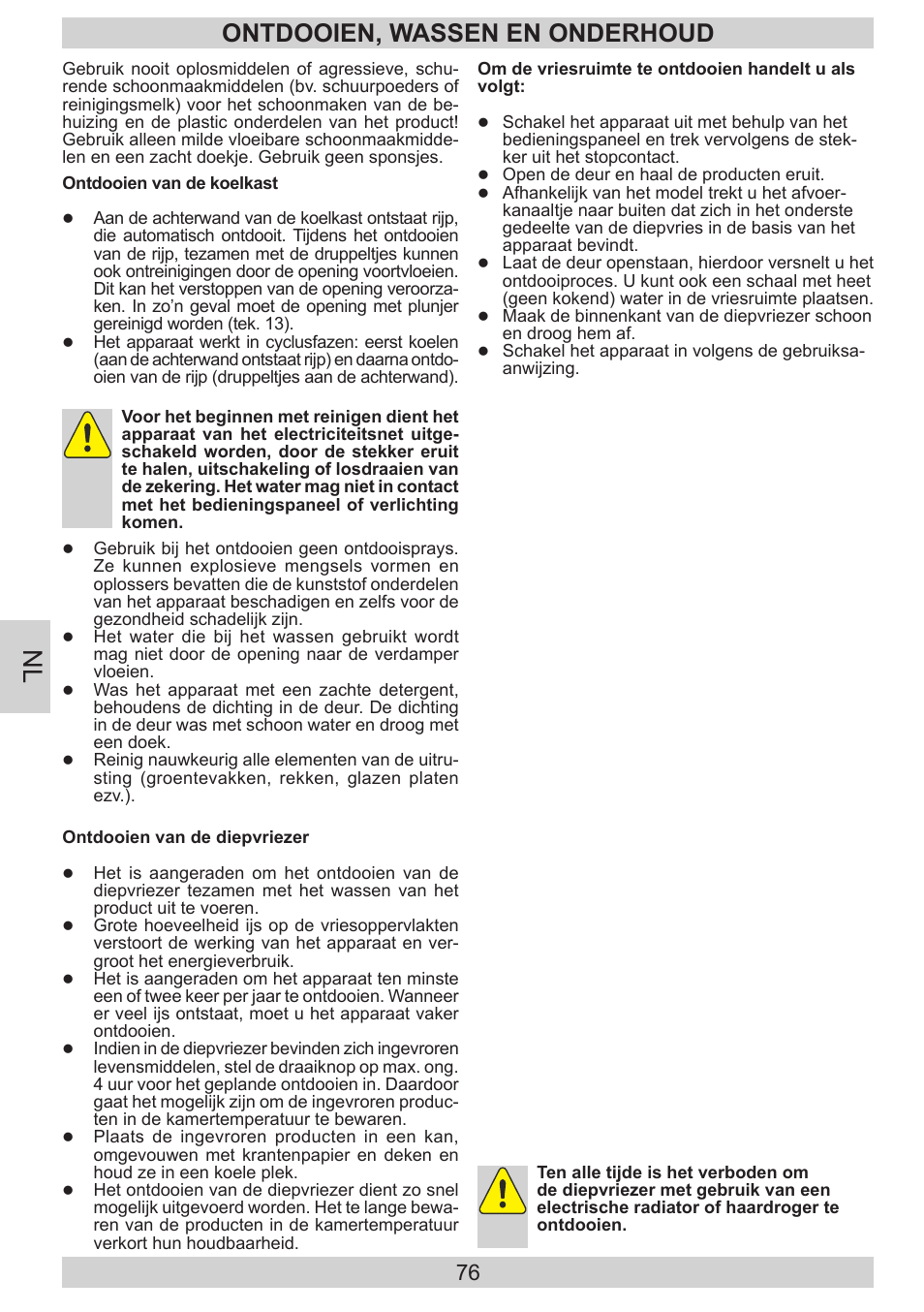 Ontdooien, wassen en onderhoud | AMICA EGS 16183 DE User Manual | Page 76 / 92