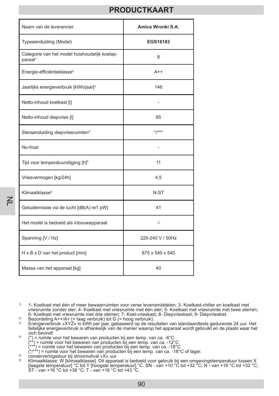 Productkaart | AMICA EGS 16183 DE User Manual | Page 90 / 92