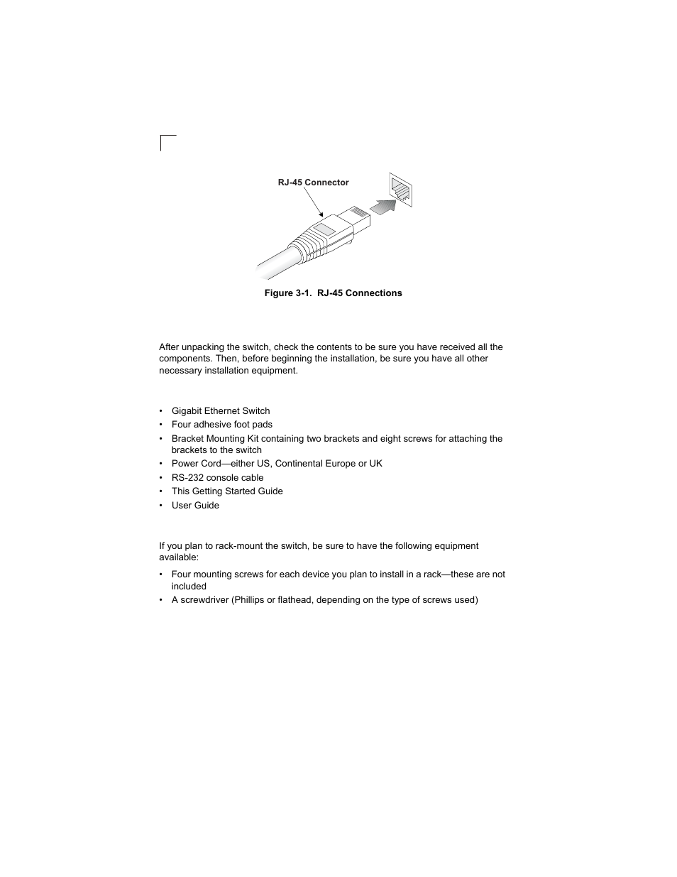 Equipment checklist, Package contents, Optional rack-mounting equipment | Alcatel-Lucent OMNISTACK 6300-24 User Manual | Page 30 / 58