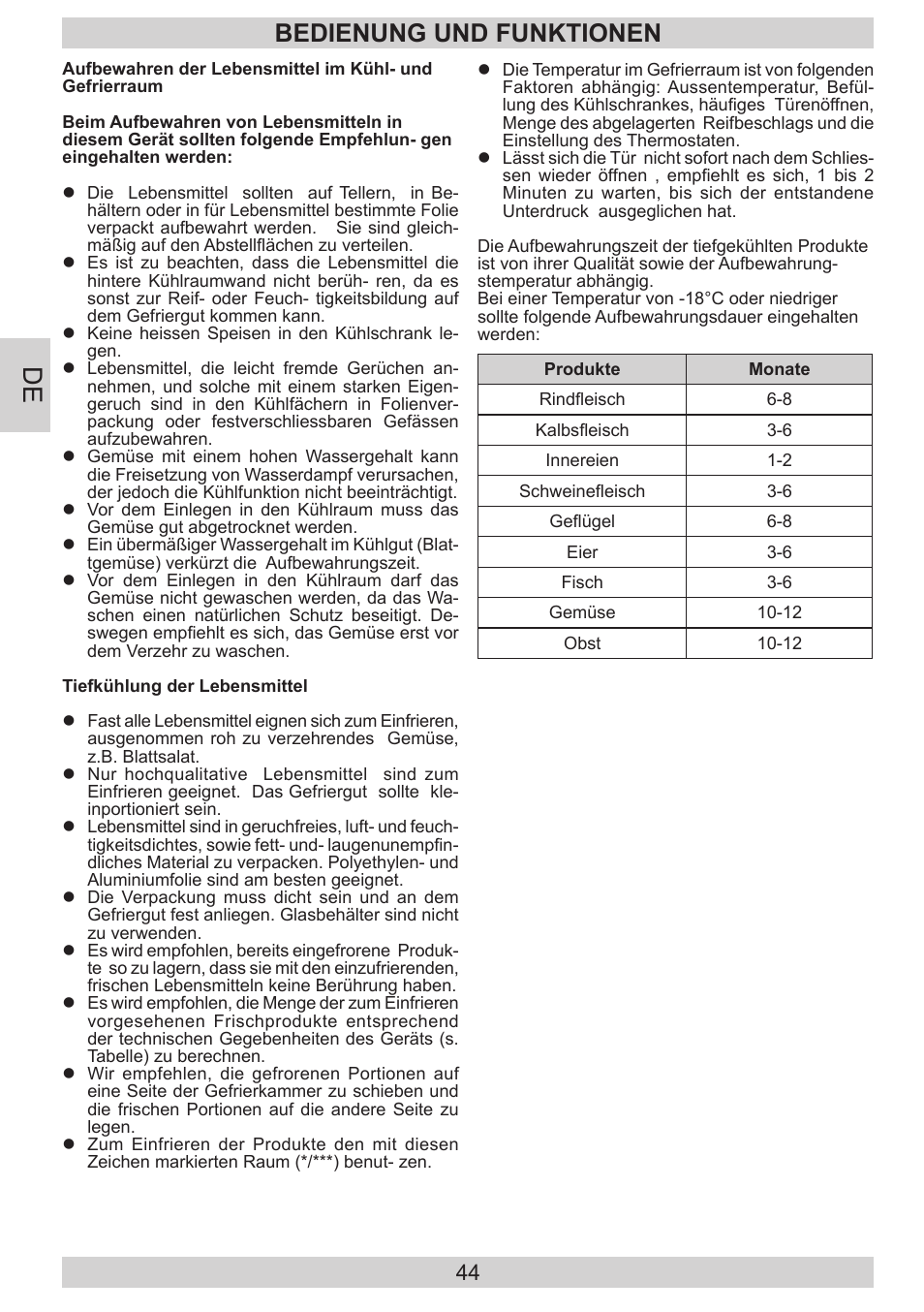 Bedienung und funktionen | AMICA EGS 16173 DE User Manual | Page 44 / 92