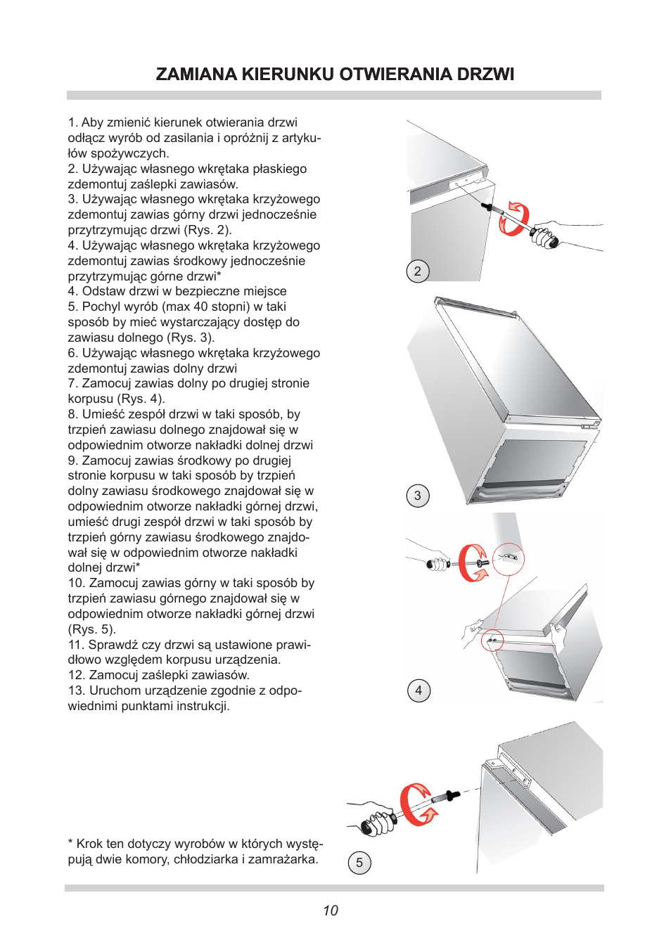 Zamiana kierunku otwierania drzwi | AMICA EGS 16163 DE User Manual | Page 10 / 164