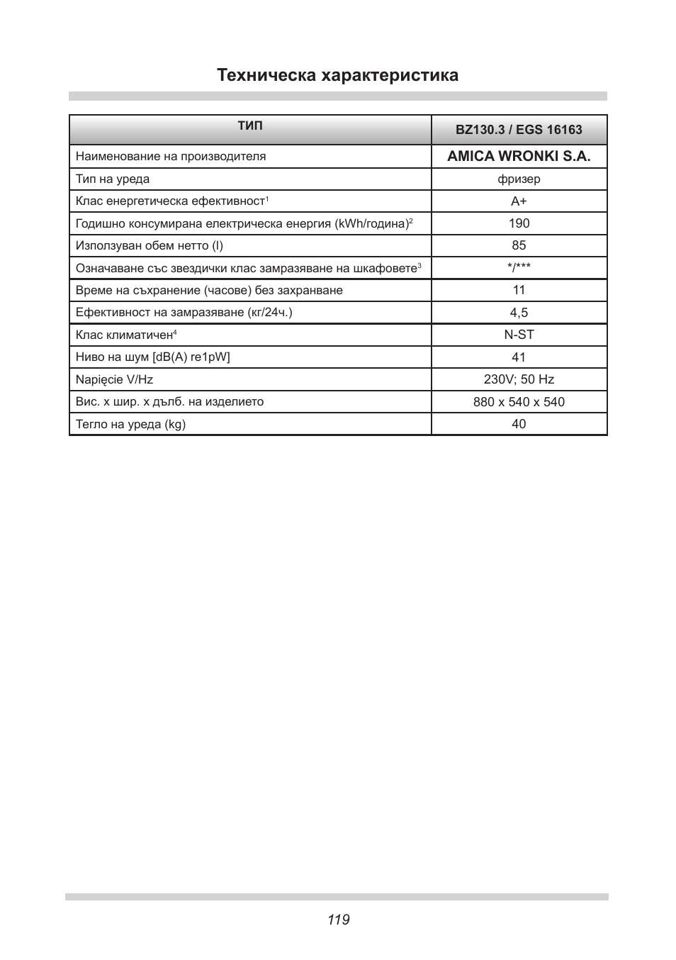 Техническа характеристика | AMICA EGS 16163 DE User Manual | Page 119 / 164