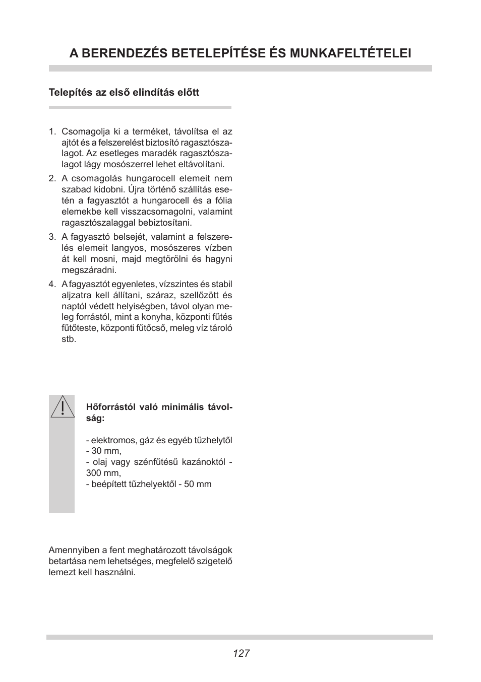 A berendezés betelepítése és munkafeltételei | AMICA EGS 16163 DE User Manual | Page 127 / 164