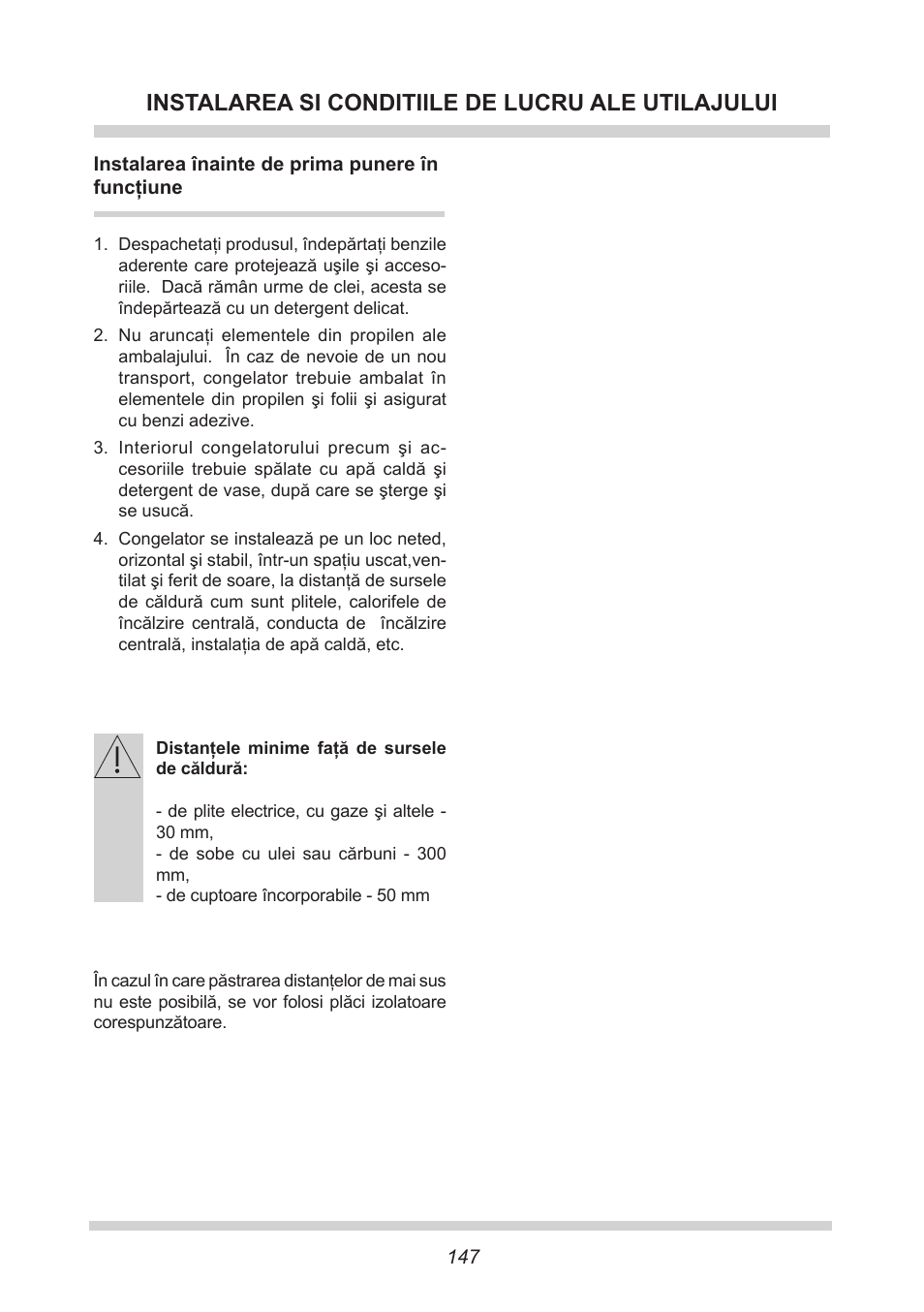 Instalarea si conditiile de lucru ale utilajului | AMICA EGS 16163 DE User Manual | Page 147 / 164