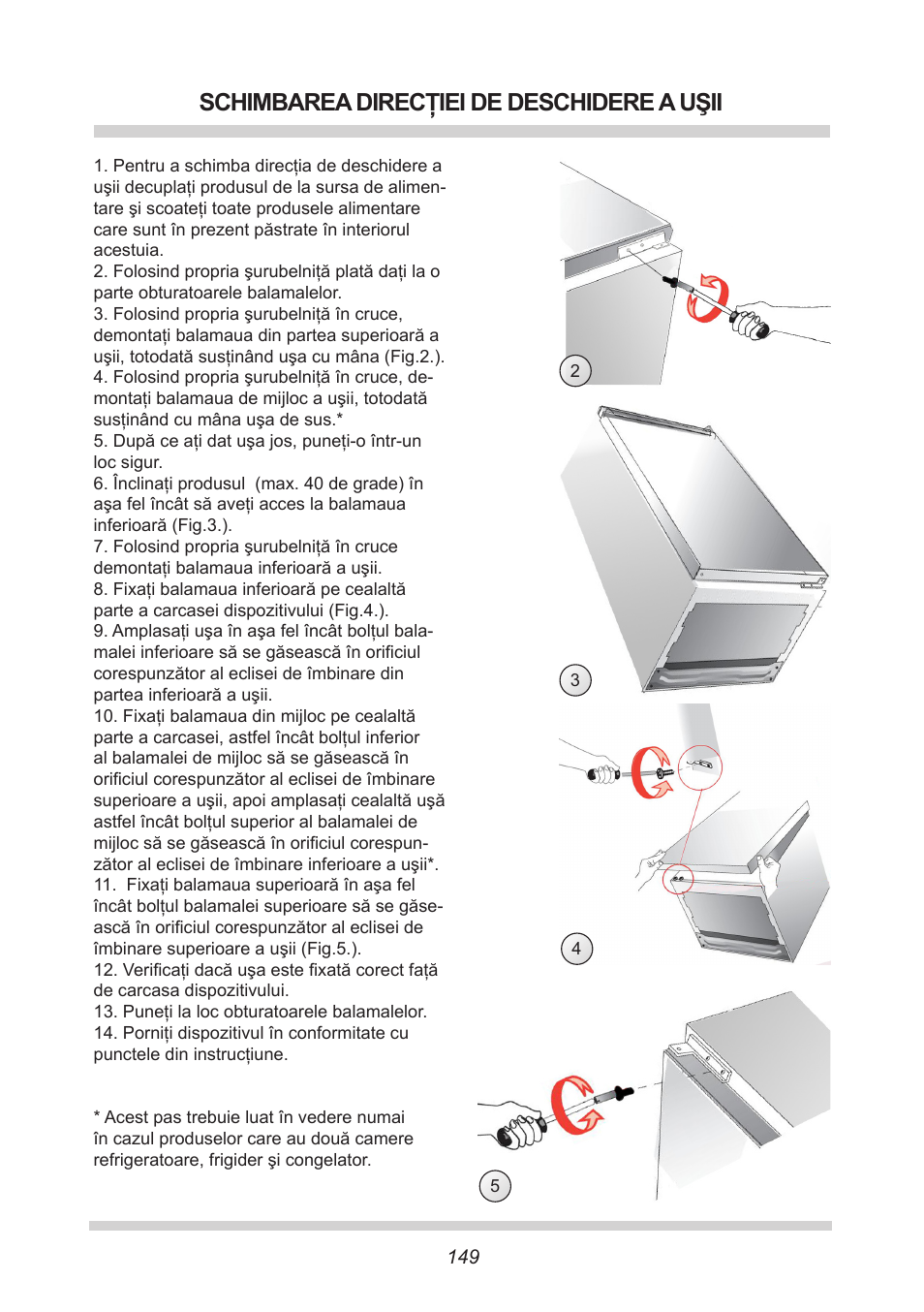 Schimbarea direcţiei de deschidere a uşii | AMICA EGS 16163 DE User Manual | Page 149 / 164