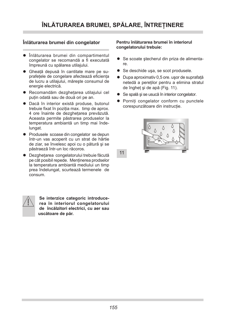 Înlăturarea brumei, spălare, întreţinere | AMICA EGS 16163 DE User Manual | Page 155 / 164