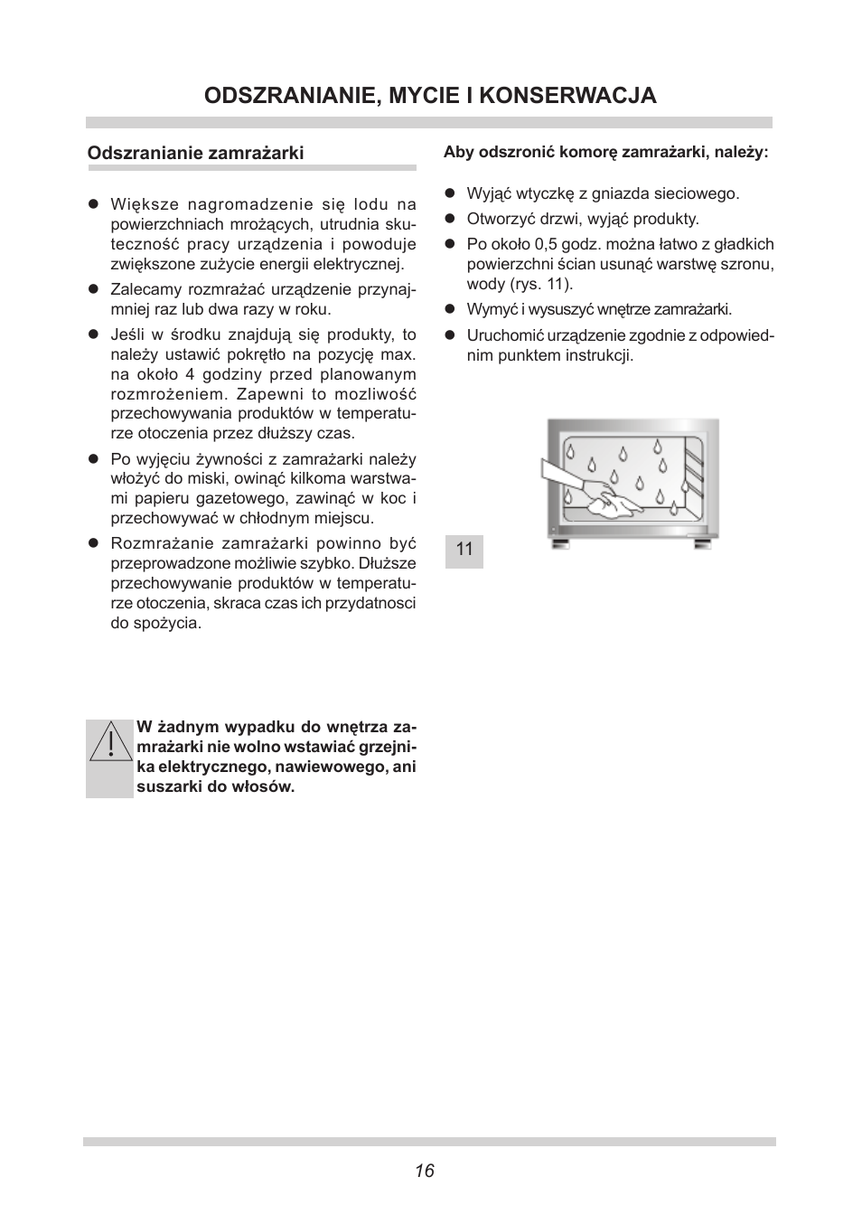 Odszranianie, mycie i konserwacja | AMICA EGS 16163 DE User Manual | Page 16 / 164