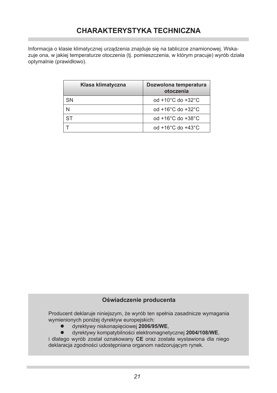 Charakterystyka techniczna | AMICA EGS 16163 DE User Manual | Page 21 / 164