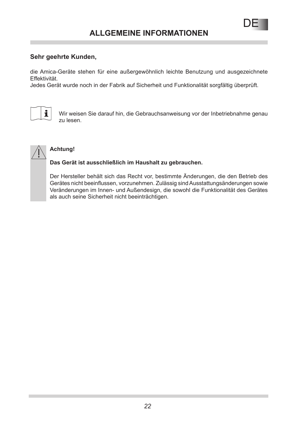 Allgemeine informationen | AMICA EGS 16163 DE User Manual | Page 22 / 164