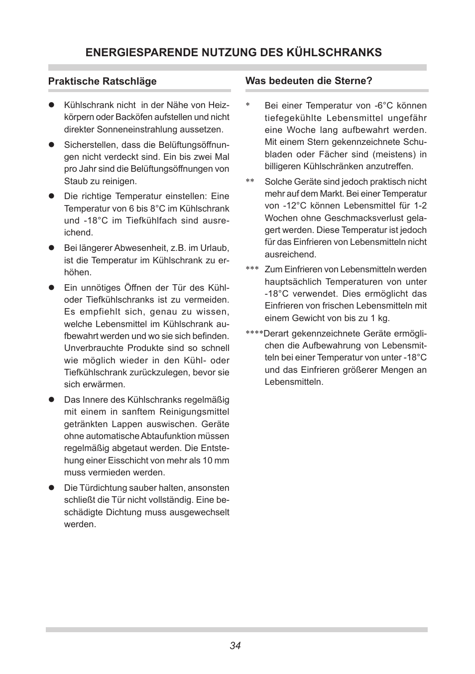 Energiesparende nutzung des kühlschranks | AMICA EGS 16163 DE User Manual | Page 34 / 164