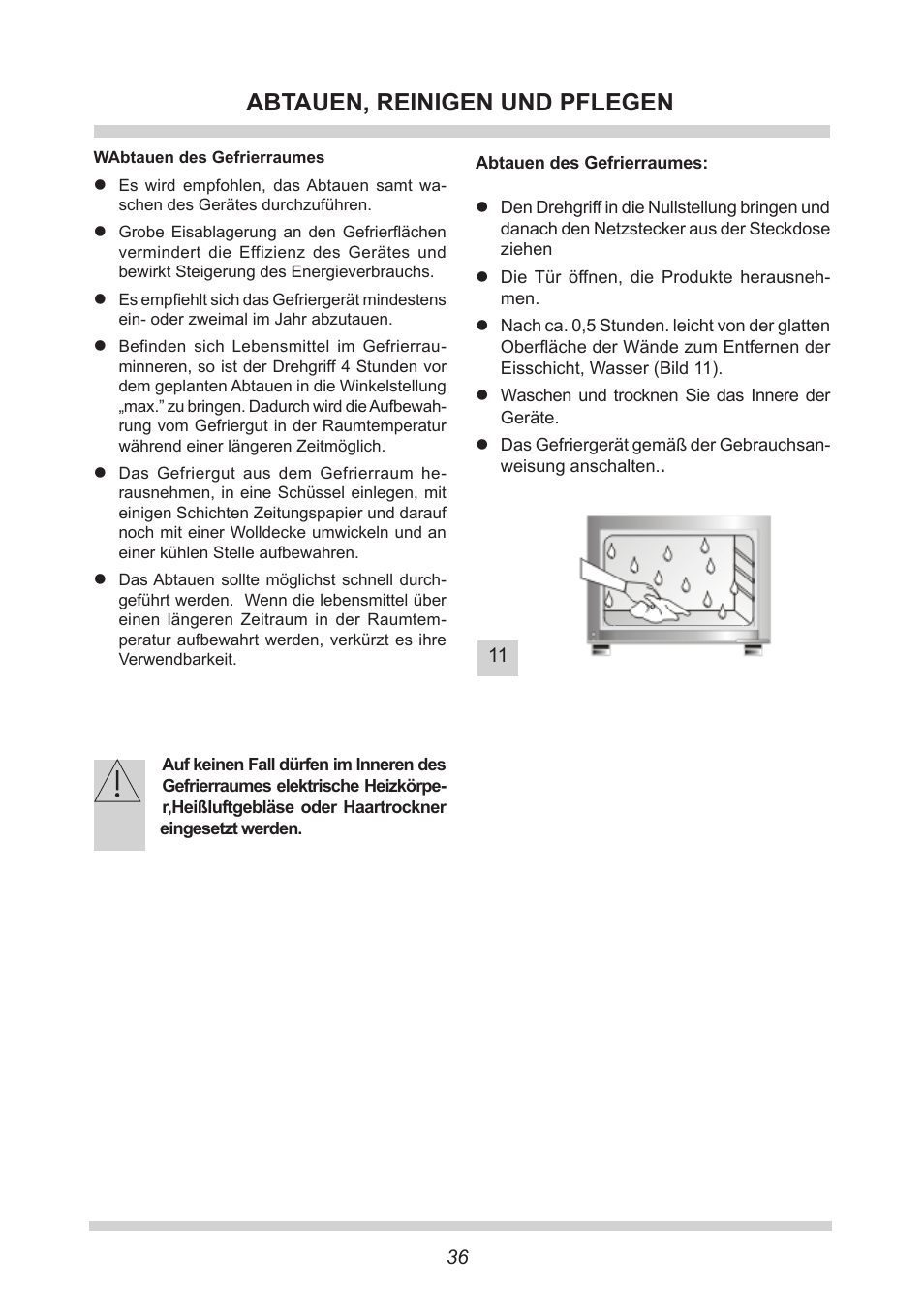 Abtauen, reinigen und pflegen | AMICA EGS 16163 DE User Manual | Page 36 / 164