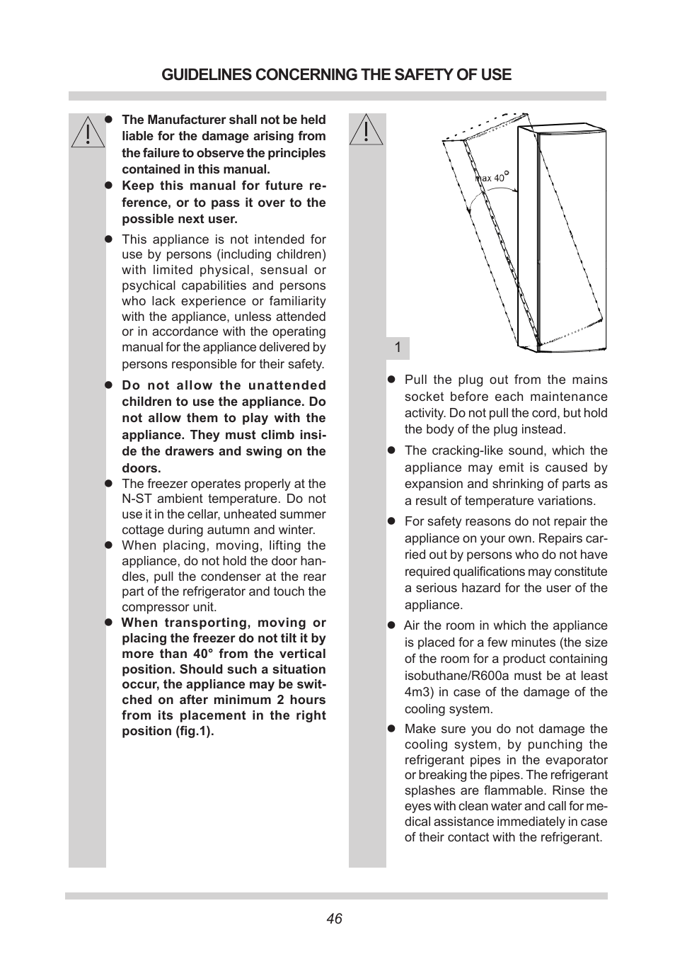 Guidelines concerning the safety of use | AMICA EGS 16163 DE User Manual | Page 46 / 164