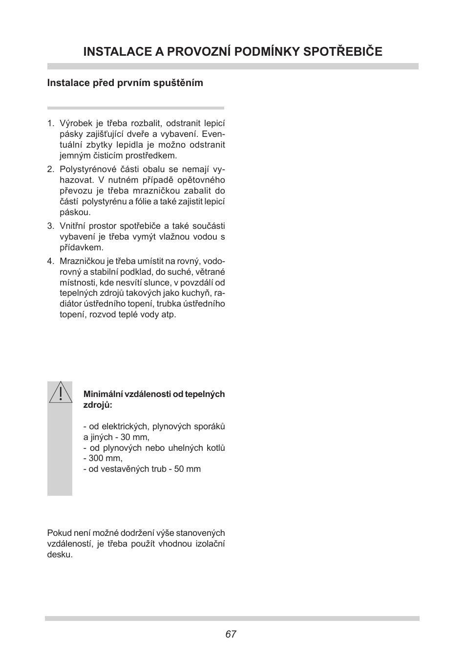 Instalace a provozní podmínky spotřebiče | AMICA EGS 16163 DE User Manual | Page 67 / 164